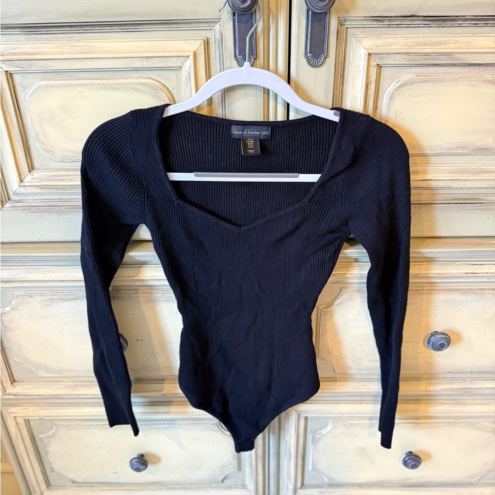 Free People Black Ribbed Bodysuit